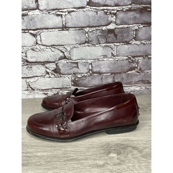 Tod’s Burgundy Leather Slip On Designer Flats Loafers Shoes Women Sz 8M US/39EU - Picture 1 of 16